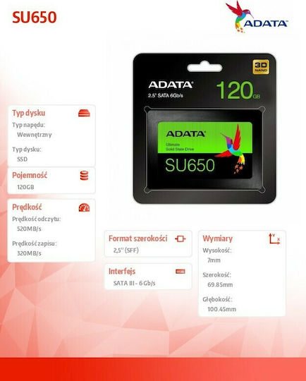 Adata Ultimate SU650 3D NAND SSD 120GB 2.5'' SATA III ASU650SS-120GT-R - Image 8