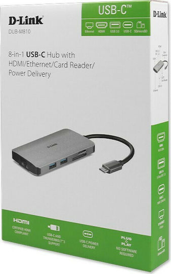 D-Link USB-C Docking Station με HDMI 4K PD Ethernet Ασημί (DUB-M810) - Image 4