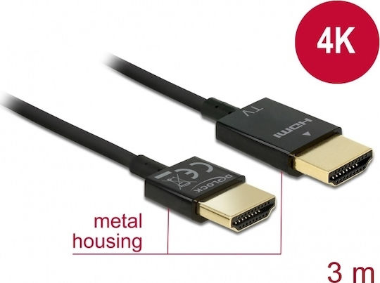 DeLock HDMI 2.0 Cable HDMI male - HDMI male 3m Μαύρο (84774) - Image 3