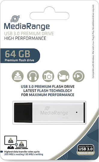 MediaRange 64GB USB 3.0 Stick Ασημί - Image 2