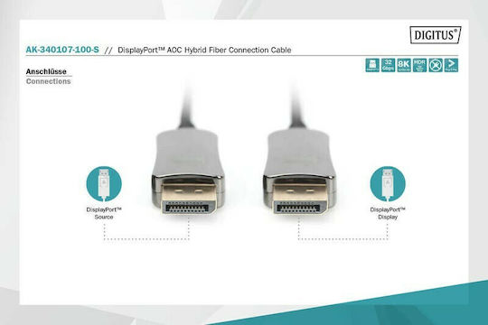 Digitus Cable DisplayPort male - DisplayPort male 10m Μαύρο (AK-340107-100-S) - Image 3