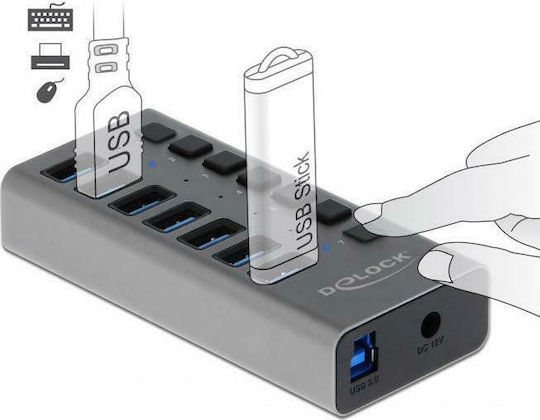 DeLock USB 3.0 Hub 7 Θυρών με σύνδεση USB-A & Θύρα Φόρτισης και Εξωτερική Παροχή Ρεύματος (63669) - Image 3