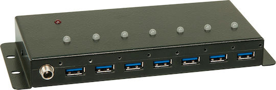 Lindy USB 3.0 Hub 7 Θυρών με σύνδεση USB-A και Εξωτερική Παροχή Ρεύματος (43128)