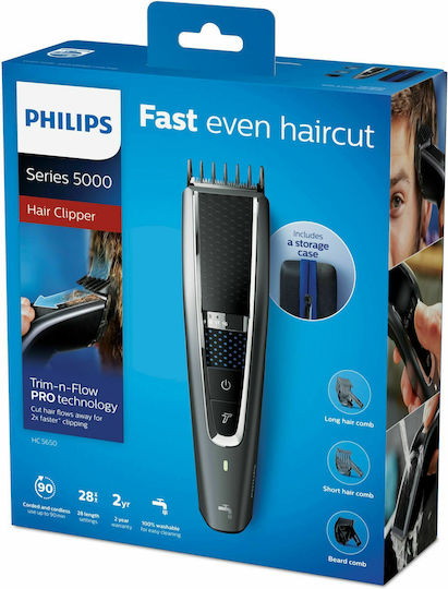 Philips Series 5000 Επαναφορτιζόμενη Κουρευτική Μηχανή Silver/Black HC5650/15 - Image 3