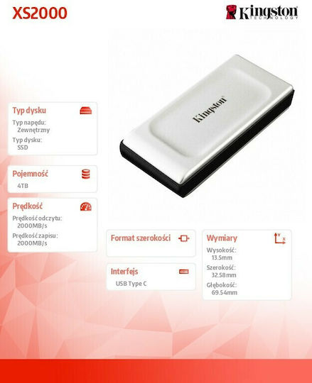 Kingston XS2000 USB-C Εξωτερικός SSD 4TB 1.8" Ασημί - Image 3