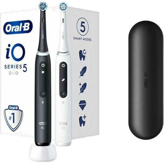 Oral-B IO Series 5 Ηλεκτρική Οδοντόβουρτσα με Αισθητήρα Πίεσης και Θήκη Ταξιδίου Black & White Διπλή Συσκευασία - Image 4