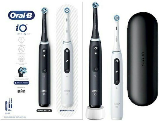 Oral-B IO Series 5 Ηλεκτρική Οδοντόβουρτσα με Αισθητήρα Πίεσης και Θήκη Ταξιδίου Black & White Διπλή Συσκευασία - Image 3