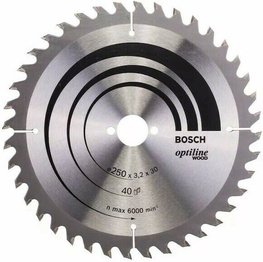 Bosch Optiline Wood Δίσκος Κοπής Ξύλου με 40 Δόντια 250mm 2608640728