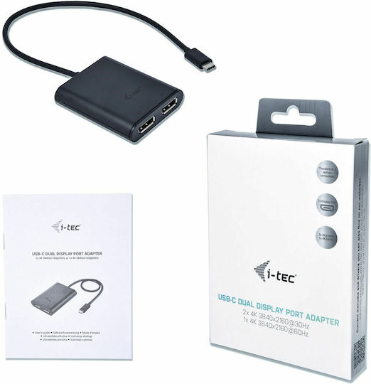 i-tec Μετατροπέας USB-C male σε DisplayPort 2x female 1τμχ C31DUAL4KDP - Image 3