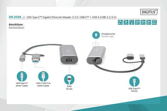 Digitus DN-3028 USB-C Αντάπτορας Δικτύου για Ενσύρματη σύνδεση Gigabit Ethernet - Image 4
