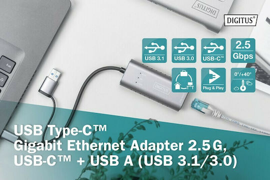 Digitus DN-3028 USB-C Αντάπτορας Δικτύου για Ενσύρματη σύνδεση Gigabit Ethernet - Image 8