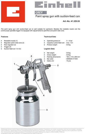 Einhell EFPS 2005 Πιστόλι Βαφής Αέρος Κάτω Δοχείου 1.2mm - Image 2