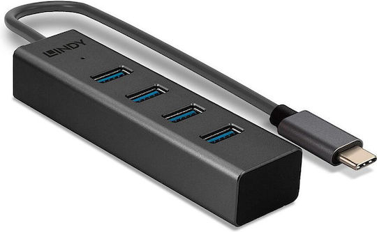 Lindy USB 3.2 Hub 4 Θυρών με σύνδεση USB-C Γκρι (43325) - Image 3