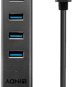 Lindy USB 3.2 Hub 4 Θυρών με σύνδεση USB-C Γκρι (43325)