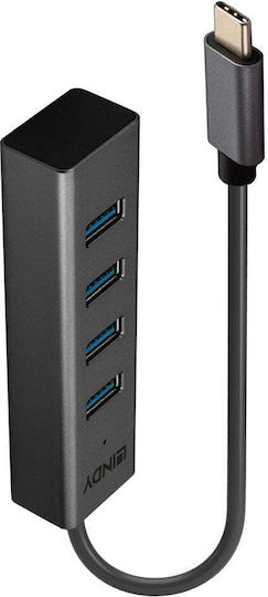 Lindy USB 3.2 Hub 4 Θυρών με σύνδεση USB-C Γκρι (43325) - Image 2