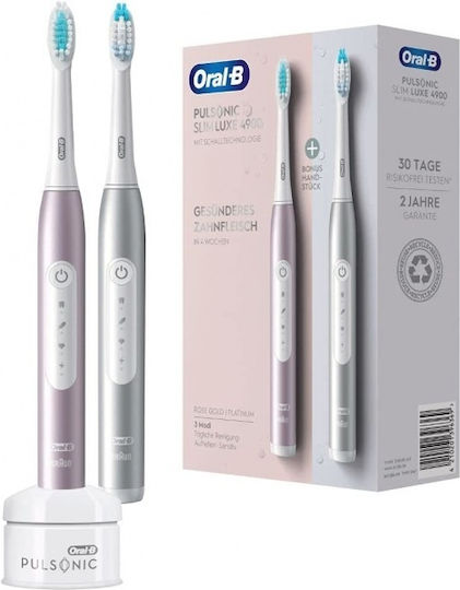 Oral-B Pulsonic Slim Luxe 4900 Twin Pack Ηλεκτρική Οδοντόβουρτσα με Χρονομετρητή Rose Gold / Matte Black Διπλή Συσκευασία - Image 2