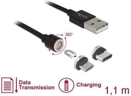 DeLock Braided / Magnetic USB to Type-C / micro USB Cable 2.4A Μαύρο 1.1m (85723) - Image 2