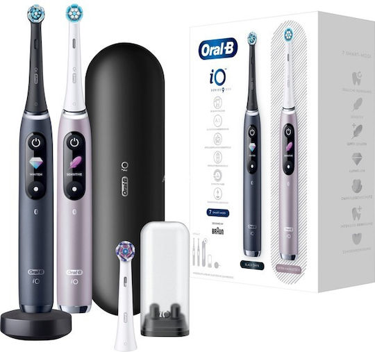 Oral-B iO Series 9 Duo Ηλεκτρική Οδοντόβουρτσα με Χρονομετρητή, Αισθητήρα Πίεσης και Θήκη Ταξιδίου Black Onyx / Rose Quartz Διπλή Συσκευασία