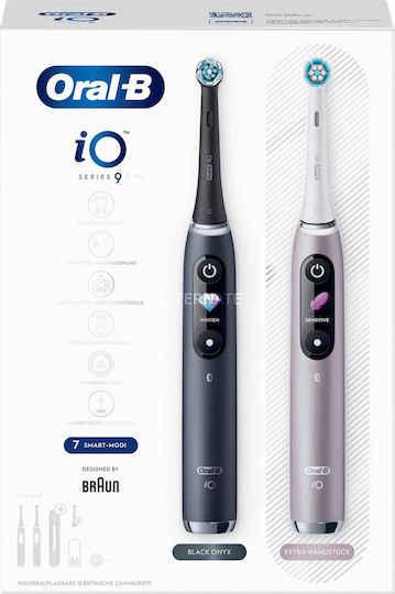 Oral-B iO Series 9 Duo Ηλεκτρική Οδοντόβουρτσα με Χρονομετρητή, Αισθητήρα Πίεσης και Θήκη Ταξιδίου Black Onyx / Rose Quartz Διπλή Συσκευασία - Image 3