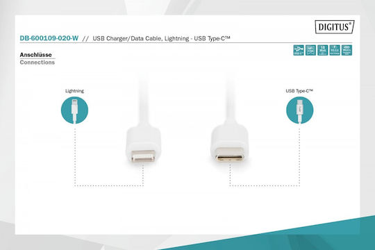 Digitus USB 2.0 Cable USB-C male - Lightning Λευκό 2m (DB-600109-020-W) - Image 3