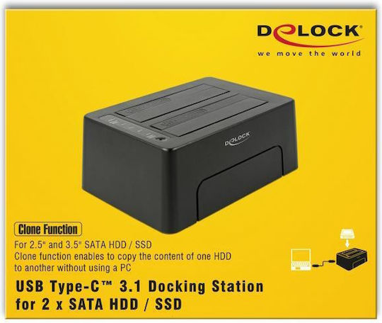 DeLock USB Type-C 3.1 Docking Station Docking Station για 2 Σκληρούς Δίσκους SATA 2.5" / 3.5" με σύνδεση USB 3.1 (63957) - Image 5