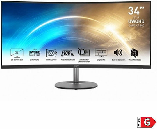 MSI MP341CQ VA Curved Gaming Monitor 34" QHD 3440x1440 με Χρόνο Απόκρισης 4ms GTG - Image 2