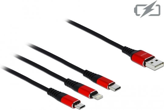 DeLock Regular USB to Lightning / Type-C / micro USB Cable Μαύρο 1m (85892) - Image 2