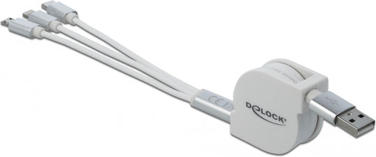 DeLock Retractable USB to Lightning / Type-C / micro USB Cable Λευκό 0.98m (85850) - Image 3