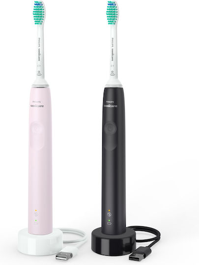 Philips Sonicare 3100 Ηλεκτρική Οδοντόβουρτσα με Χρονομετρητή και Αισθητήρα Πίεσης Black / Sugar Rose Διπλή Συσκευασία - Image 2