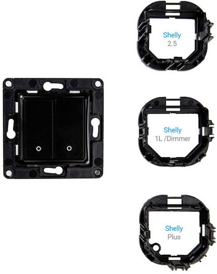 Shelly WS2 Χωνευτός Διακόπτης Τοίχου Wi-Fi Εντολών Διπλός χωρίς Πλαίσιο Μαύρος - Image 2