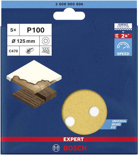 Bosch Expert C470 Φύλλο Λείανσης Έκκεντρου Τριβείου K100 με 8 Τρύπες 125x125mm Σετ 5τμχ 2608900806 - Image 2