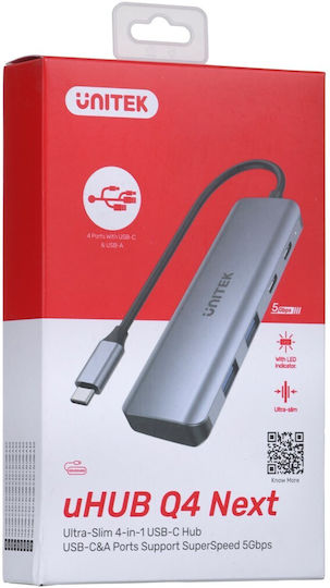 Unitek USB 3.0 Hub 4 Θυρών με σύνδεση USB-C Γκρι (H1107Q) - Image 4