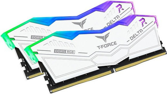 TeamGroup Delta RGB White DDR5 64GB RAM με 2x32GB Modules και Ταχύτητα 6000 για Desktop FF4D564G6000HC38ADC01 - Image 2