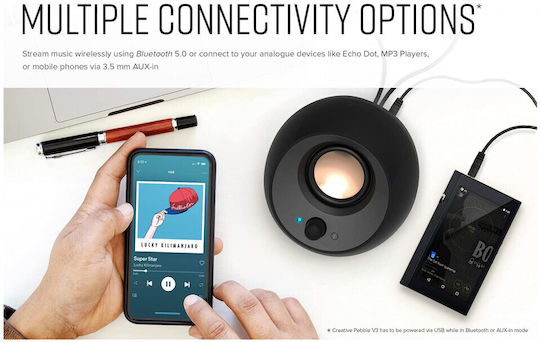 Creative Pebble V3 Ηχεία Υπολογιστή 2.0 με Bluetooth και Ισχύ 8W σε Λευκό Χρώμα - Image 7