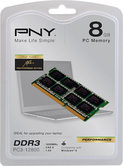 PNY DDR3 με Module 1x8GB και Ταχύτητα 1600 για Laptop SOD8GBN12800/3L-SB - Image 2