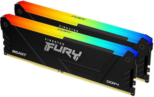 Kingston Fury Beast DDR4 32GB RAM με 2x16GB Modules και Ταχύτητα 3200 για Desktop KF432C16BB2AK2/32