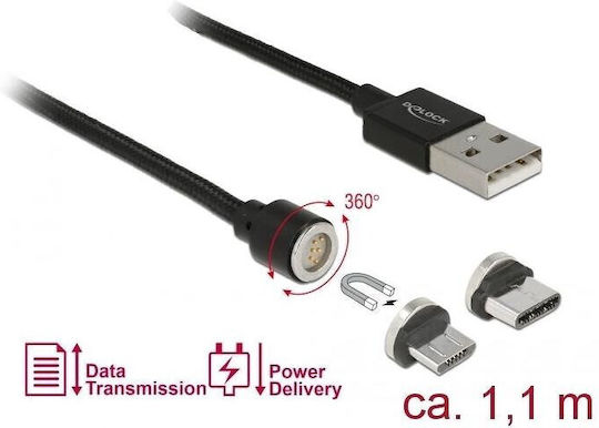DeLock Braided / Magnetic USB to Type-C / micro USB Cable 2.4A Μαύρο 1.1m (85723) - Image 3