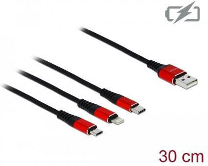 DeLock Regular USB to Lightning / Type-C / micro USB Cable Μαύρο 0.3m (85891) - Image 3