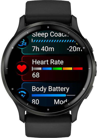 Garmin Venu 3 Stainless Steel 45mm Αδιάβροχο Smartwatch με Παλμογράφο (Slate Bezel With Black Silicone Band)