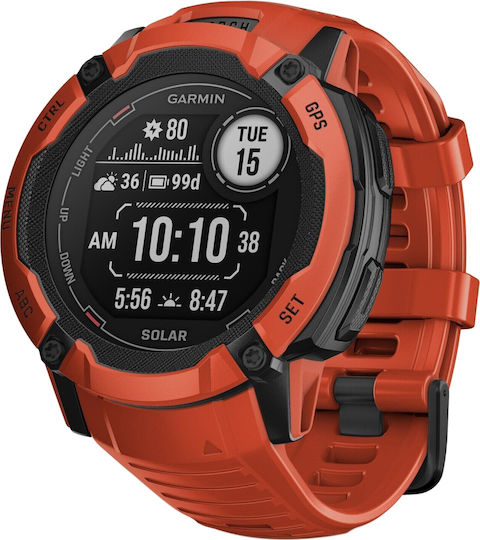Garmin Instinct 2X Solar 50mm Αδιάβροχο Smartwatch με Παλμογράφο (Flame Red)