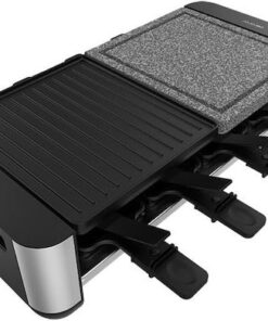 Cecotec Cheese&grill 16000 Inox Mixgrill Επιτραπέζια Ηλεκτρική Ψησταριά Raclette Λείας και Αυλακωτής Πλάκας 1400W Ανοξείδωτη με Ρυθμιζόμενο Θερμοστάτη 22x20εκ. 03225