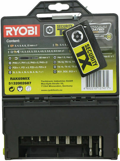 Ryobi Rak69mix Σετ 69 Τρυπάνια Φτερού HSS με Κυλινδρικό Στέλεχος για Μέταλλο, Ξύλο και Δομικά Υλικά 5132002687 - Image 2
