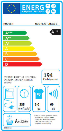 Hoover NDE H9A3TCBEXS-S Στεγνωτήριο 9kg με Αντλία Θερμότητας - Image 2