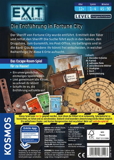 Επιτραπέζιο Παιχνίδι EXIT Die Entführung in Fortune City για 1-4 Παίκτες 12+ Ετών 680497 (GER) Kosmos - Image 2