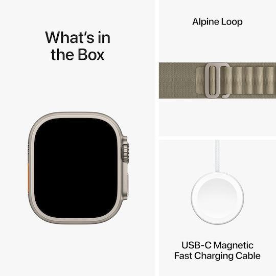 Apple Watch Ultra 2 Titanium 49mm Αδιάβροχο με eSIM και Παλμογράφο (Olive Alpine Loop - Small) - Image 8