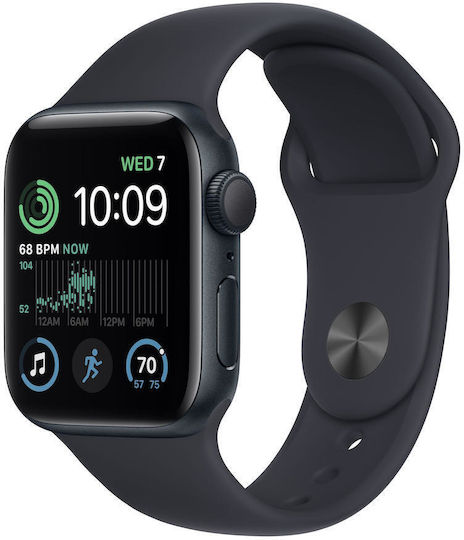 Apple Watch SE 2023 Aluminium 40mm Αδιάβροχο με Παλμογράφο (Midnight με Midnight Sport Band (S/M))