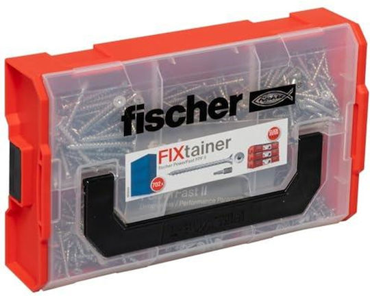 Fischer 562273 Fixtainer Powerfast Ii Chipboard, Pre-sorted Assortment Box With 700 Screws And 2 Bits, Countersunk Head, Full Thread And Torx Drive, Universal Set For Mounting De, Silver