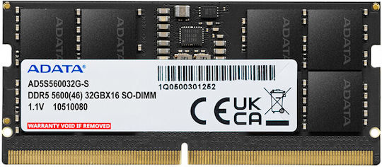 Adata DDR5 με Module 1x32GB και Ταχύτητα 5600 για Desktop AD5S560032G-S