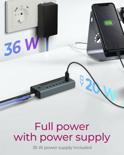 Icy Box USB 3.2 Hub 7 Θυρών με σύνδεση USB-C Μπλε (IB-HUB1457-C31) - Image 2