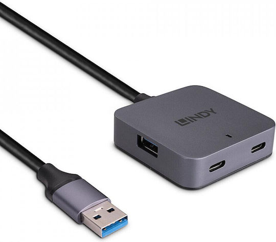Lindy USB 3.0 Hub 4 Θυρών με σύνδεση USB-A Γκρι 43388 - Image 3